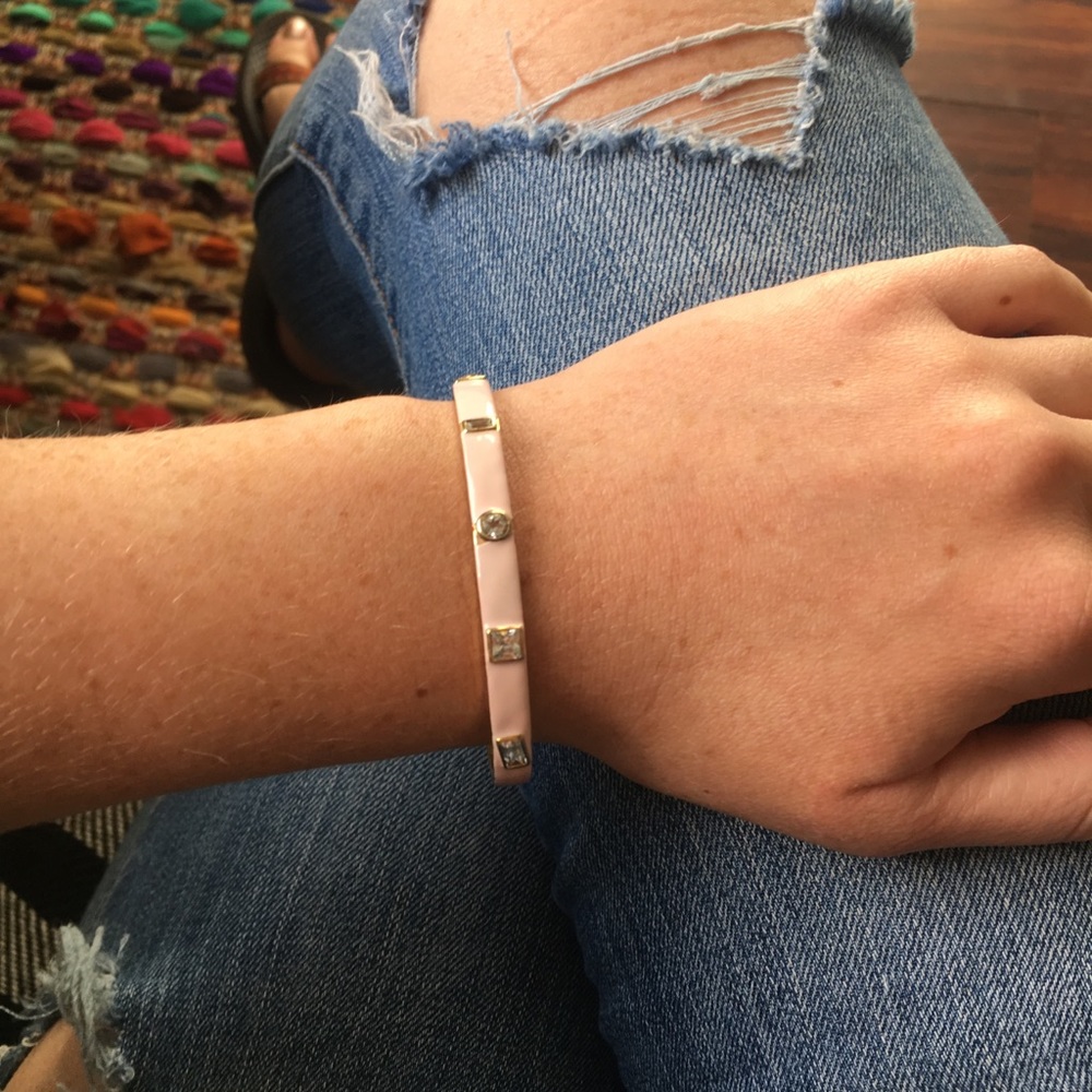 Pale Pink Enamel Gold and White Sapphire bangle